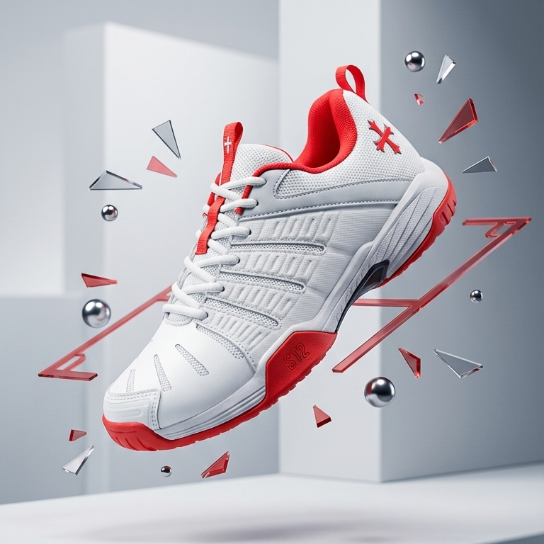 Teuton ST2 All Court shoe Light Grey - lateral on-court lifestyle shot