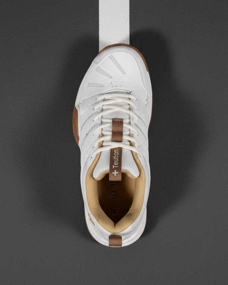 Teuton ST2 All Court shoe Light Grey - overhead on-court lifestyle shot